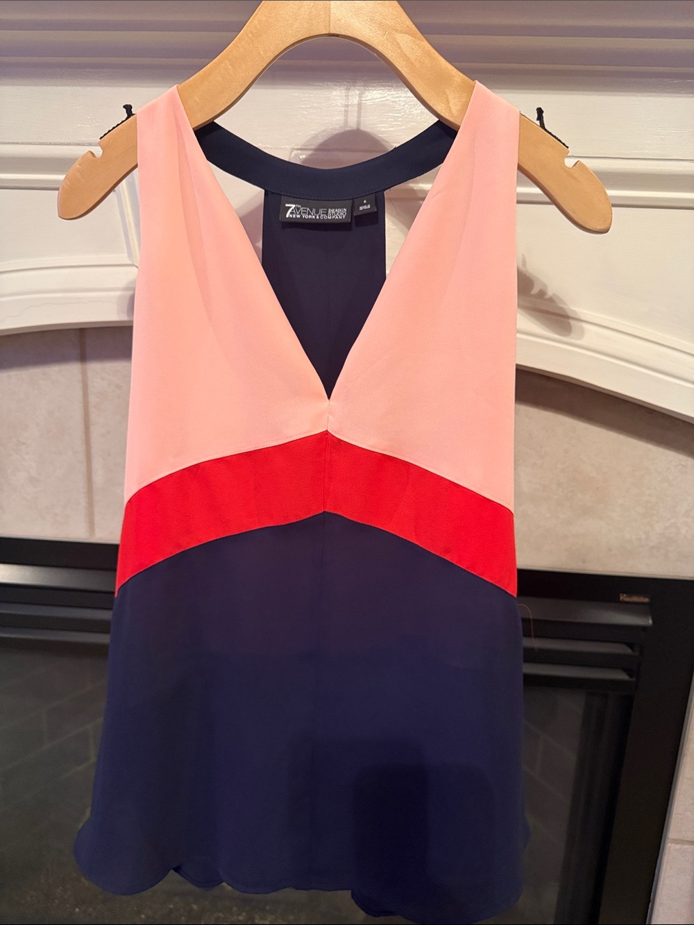 Red & Navy V-Neck Colorblock Camisole with Semi Open Back